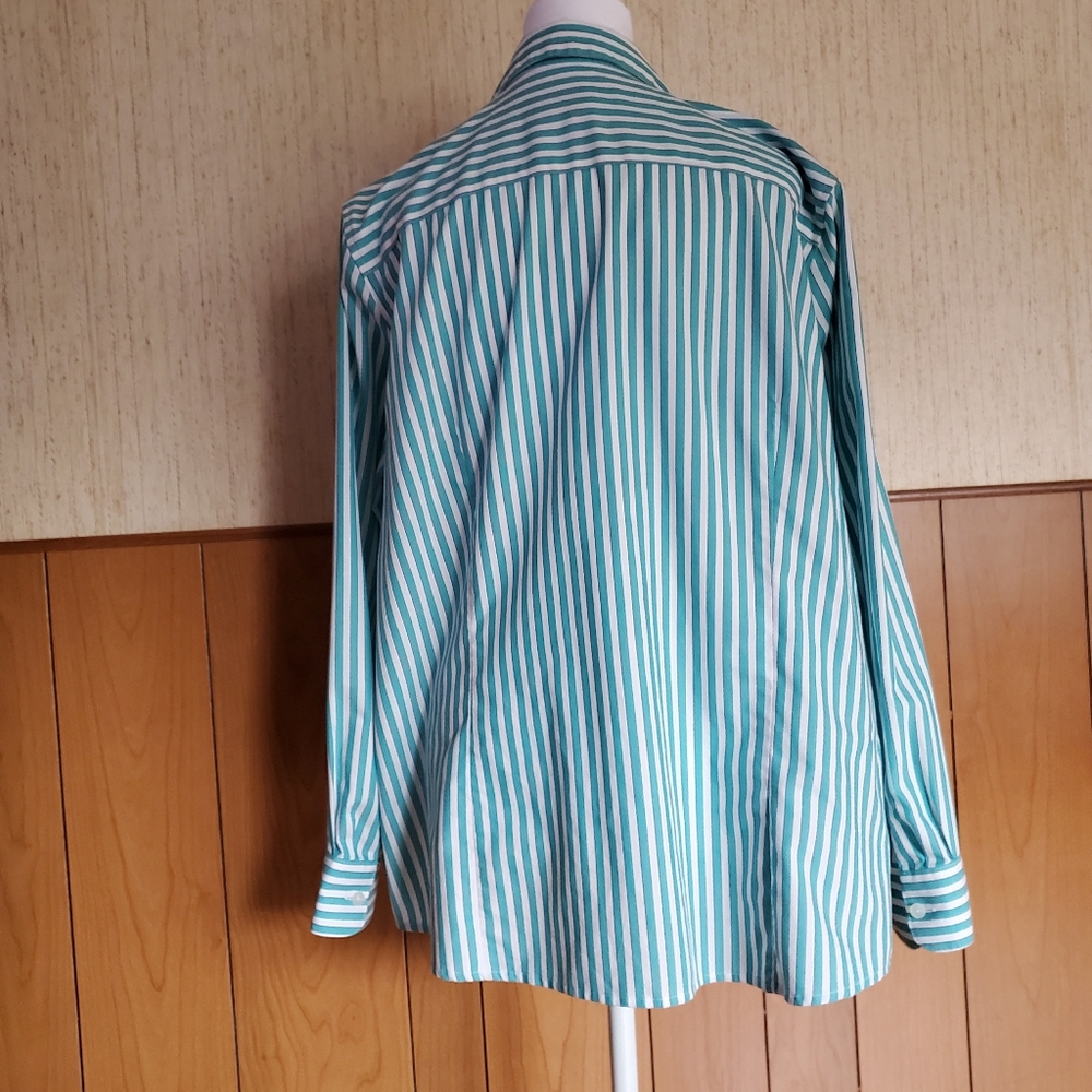 Foxcroft 100% Cotton Striped Button Down Shirt‎ Teal Green White Size XXL - Picture 7 of 15